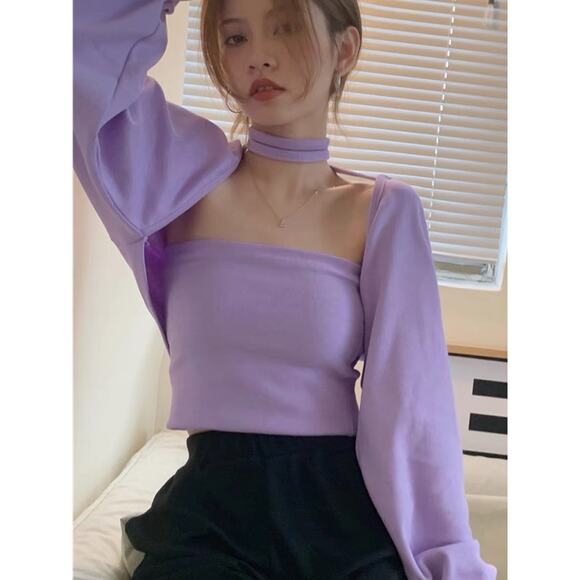 Women's Shrug + Bandeau Top Set - Purple - Picture 1 of 3